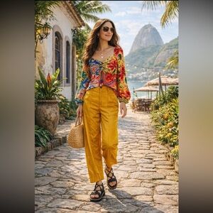 ANTHROPOLOGIE NWT Farm Rio Printed Puff - Sleeved Blouse Size XS.